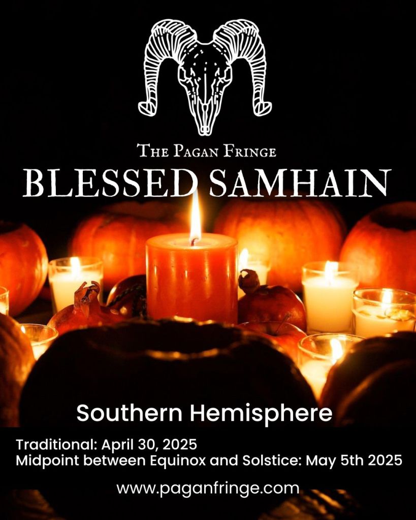 An image with candles and Samhain dates 30 April and 5th May 2025
